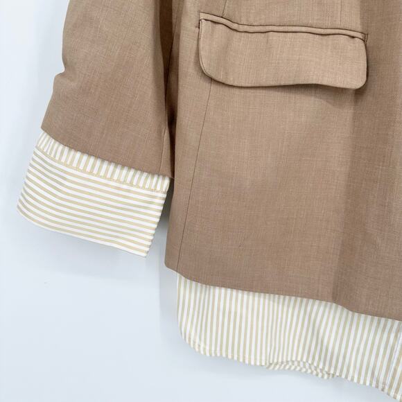 Anthropologie Maeve The Bennet Twofer Blazer Striped Shirttail Hem Jacket Tan - Picture 8 of 16